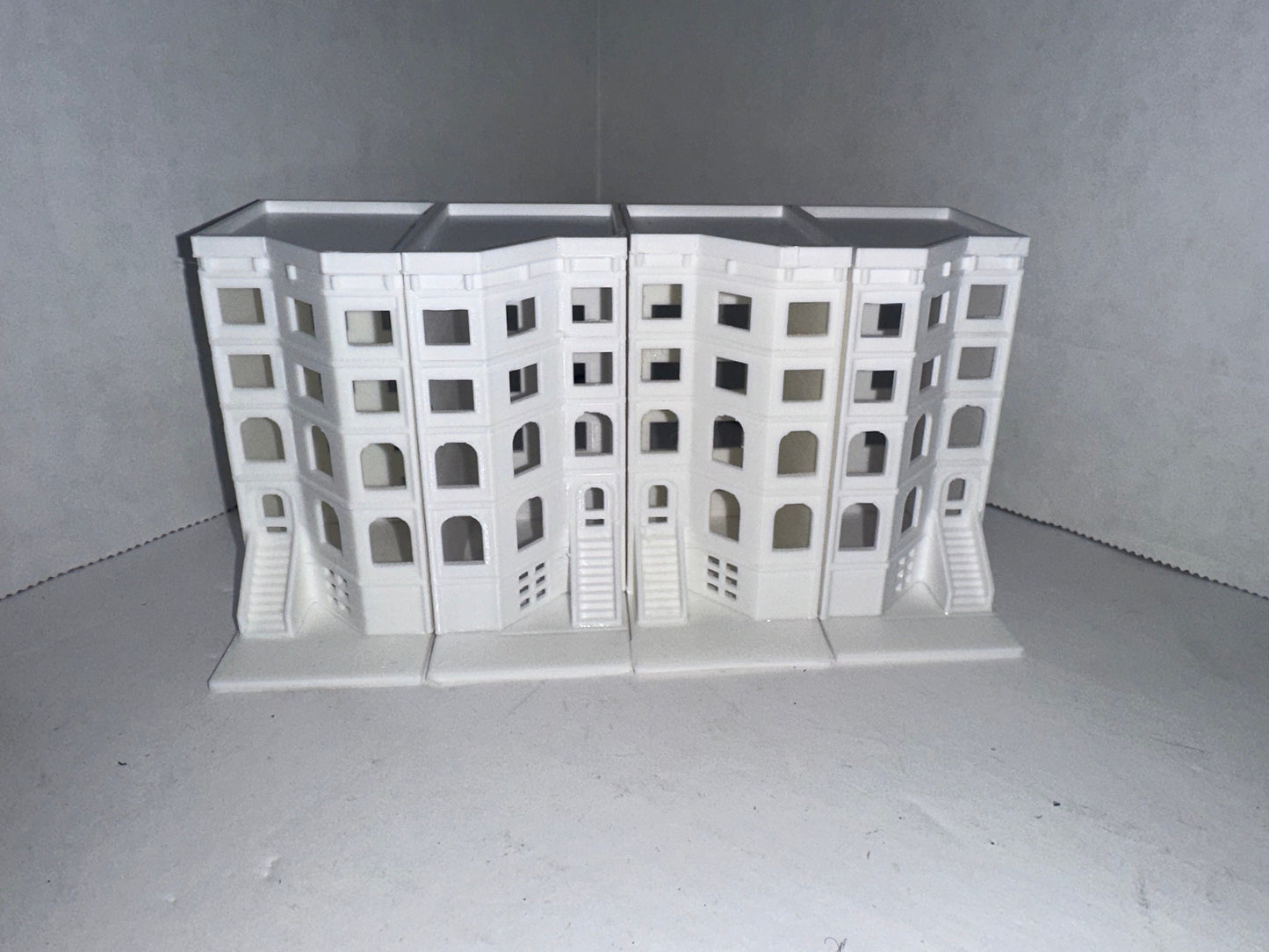 N - Scale Townhouses (4 Pack) City Buildings 1:160 White Unpainted Urban Scenery for Train set background / diorama.