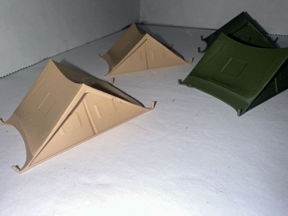 HO Scale Camping Tents 4-Pack Army / Military Colors 1:87 Camp Scenery Diorama Background Building