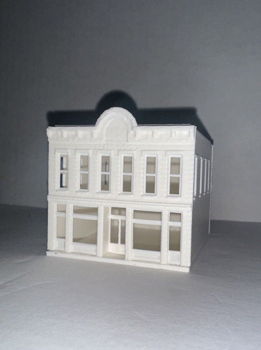 N - Scale Bank / Financial Building White Detailed Model 1:160 Scale Two Story Main Street Classic Town Architecture