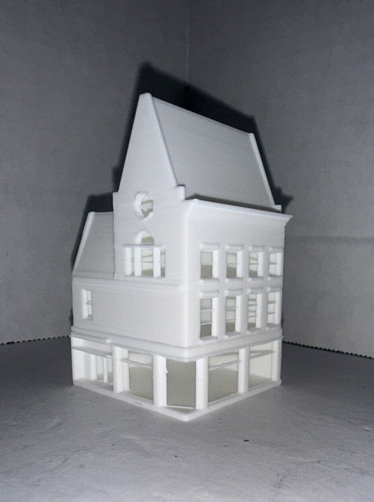 Z - Scale Dutch Corner Store High Detail Model White Unpainted Main Street Classic Style Building White 1:220