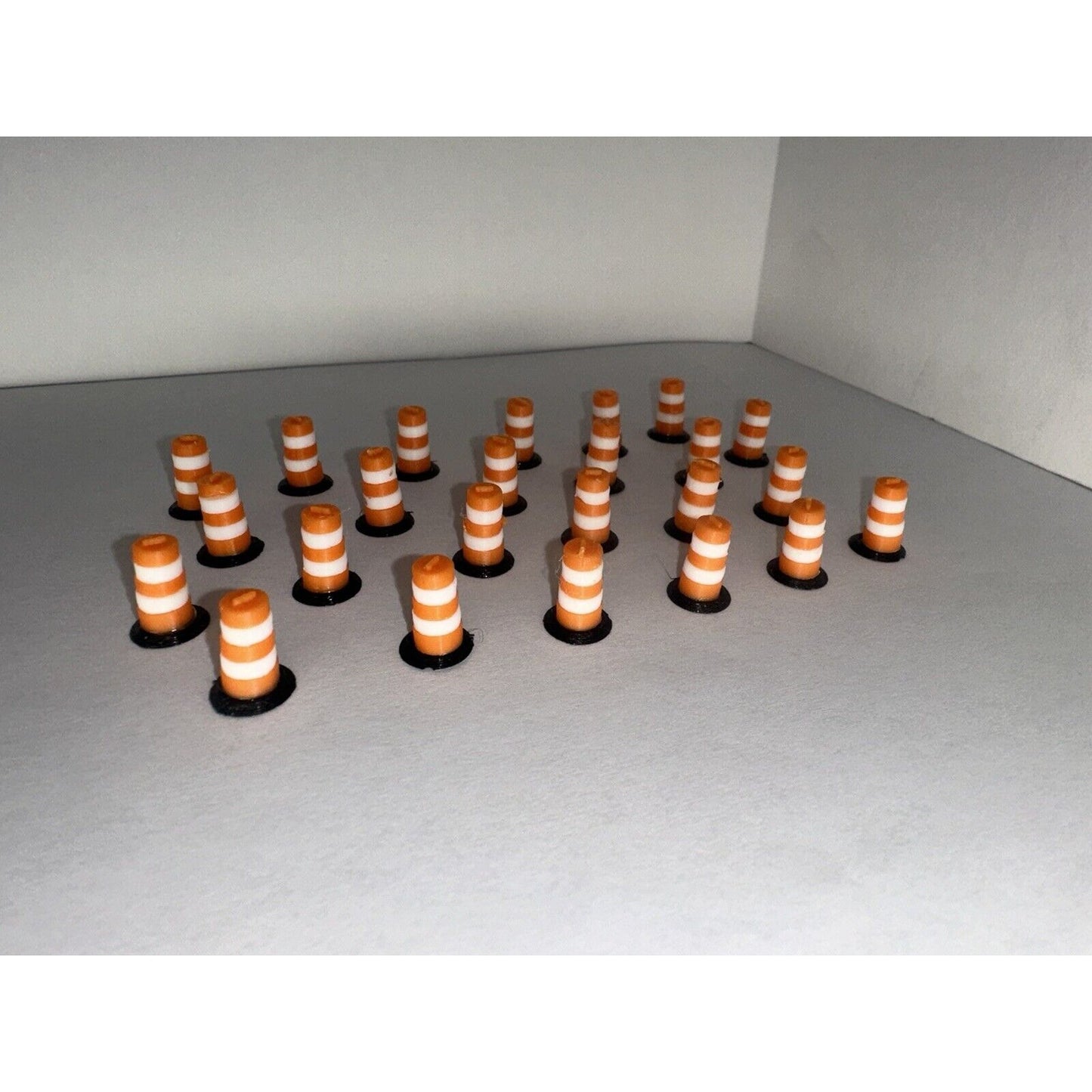 HO Scale Road Construction Barrels (24-Pack) 1:87 Detailed Highway Traffic Cones