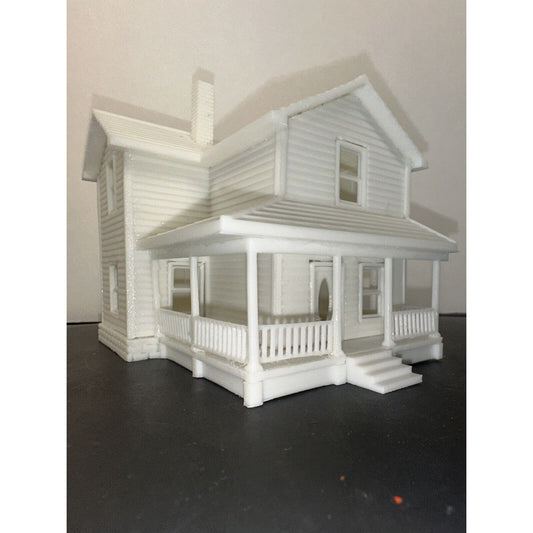 HO - Scale Modern Suburban Home 1:87 Farm House with Porch White Highly Detailed