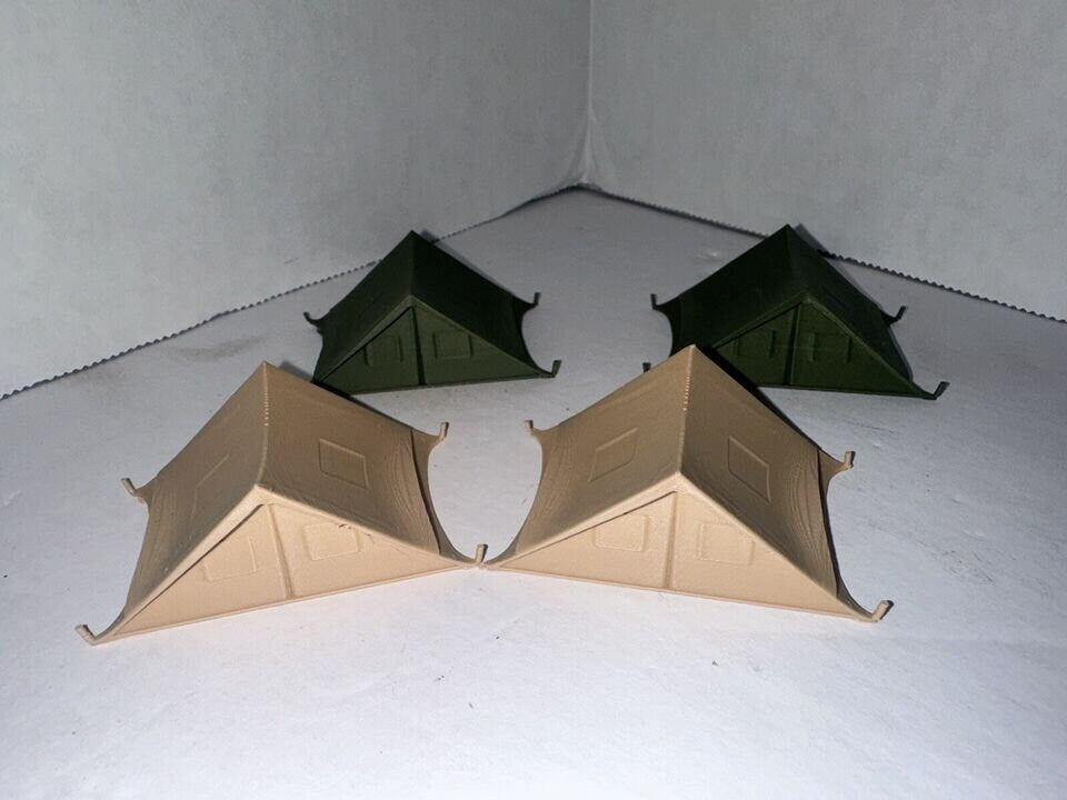 HO Scale Camping Tents 4-Pack Army / Military Colors 1:87 Camp Scenery Diorama Background Building