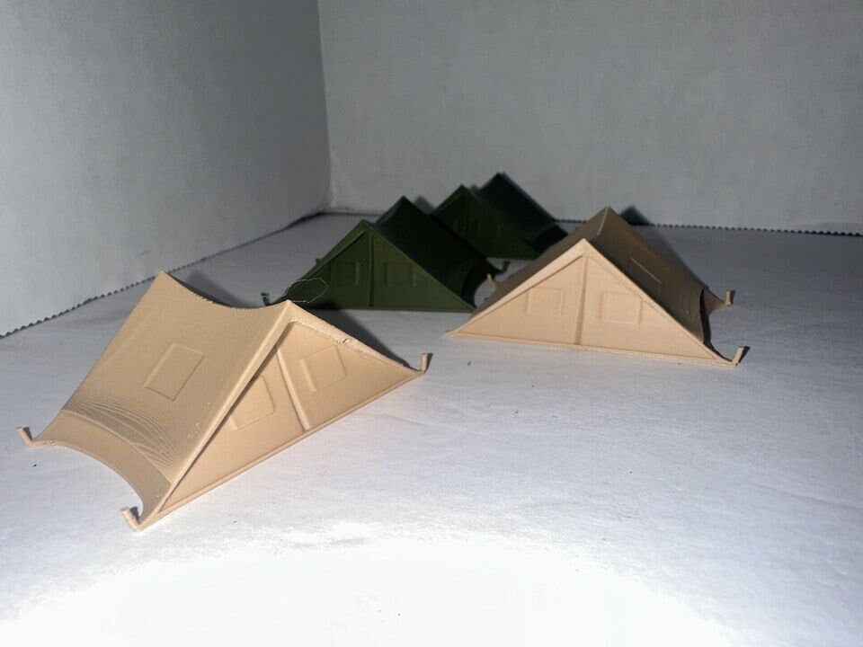 HO Scale Camping Tents 4-Pack Army / Military Colors 1:87 Camp Scenery Diorama Background Building