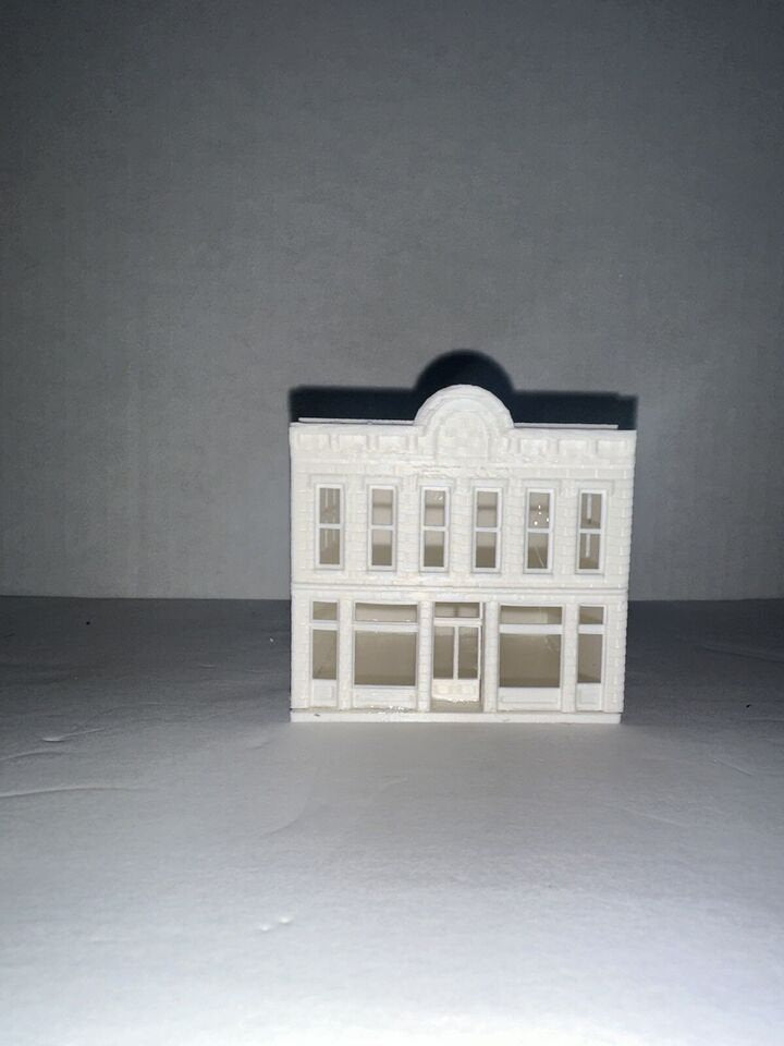 N - Scale Bank / Financial Building White Detailed Model 1:160 Scale Two Story Main Street Classic Town Architecture