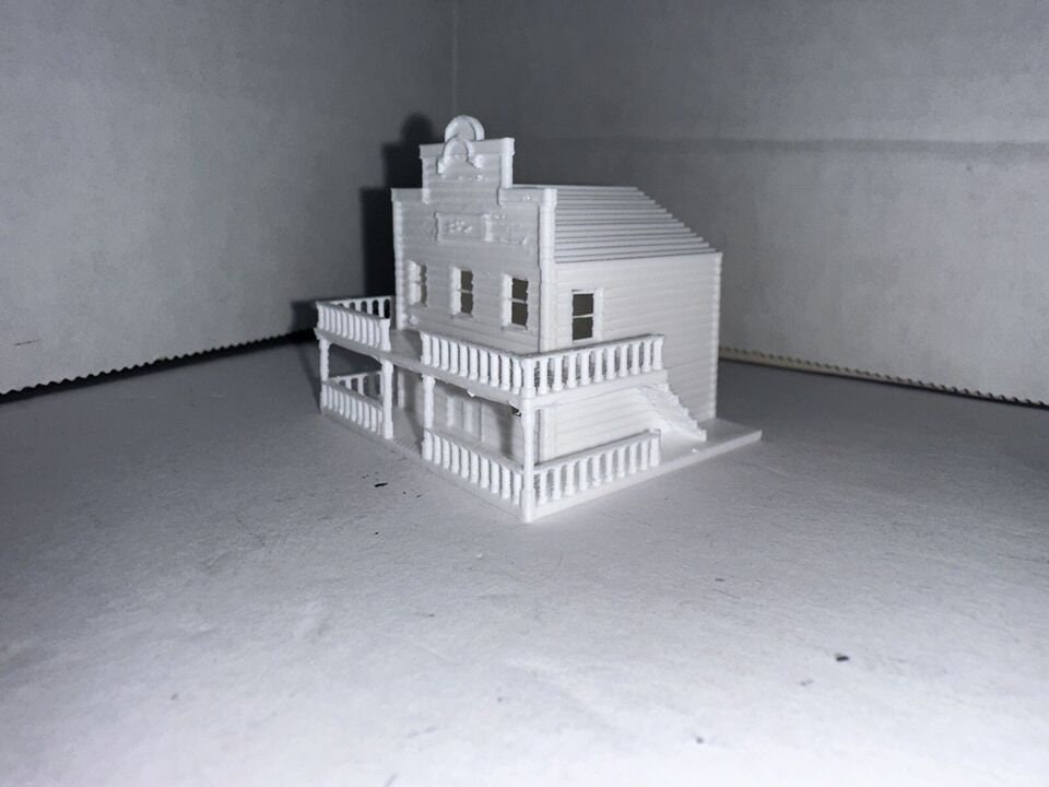 Z Scale Bank / Saloon / General Store - 1:220 Scale Building Train Scenery White Unpainted Main Street