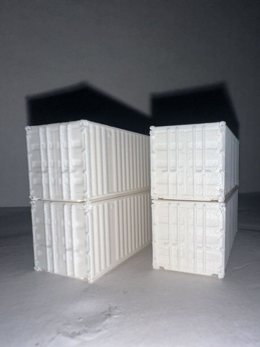 N Scale Shipping Containers (4-Pack) High Detail 3D Model 1:160 White Unpainted 40’ / 20’ Storage Crates