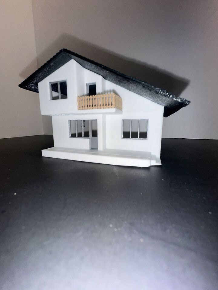 HO Scale Mountain House Alpine White Chalet 1:87 Modern Ski Home Preassembled Layout Model in High Detail