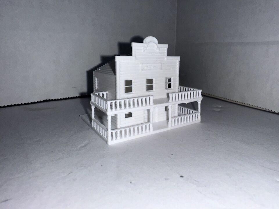 Z Scale Bank / Saloon / General Store - 1:220 Scale Building Train Scenery White Unpainted Main Street