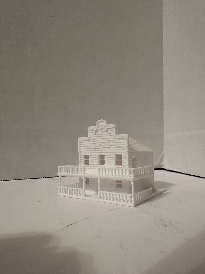 Z Scale Bank / Saloon / General Store - 1:220 Scale Building Train Scenery White Unpainted Main Street