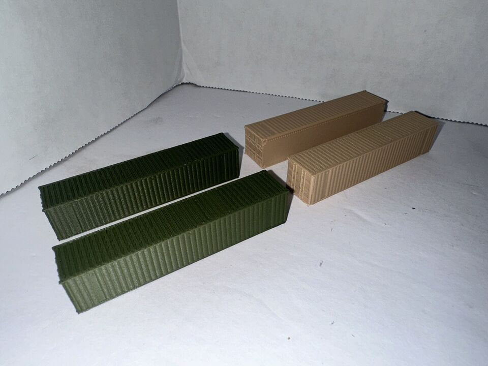 N - Scale Army US Military Shipping Containers High Detail 1:160 40' (4 - pack) Cargo Storage Crates