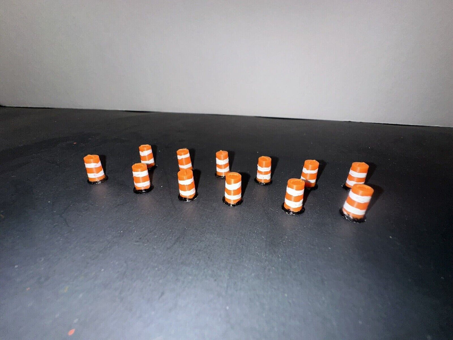 HO Scale Road Construction Barrels (12-Pack) 1:87 Detailed Highway Traffic Safety Cones for Model Railroad Layout