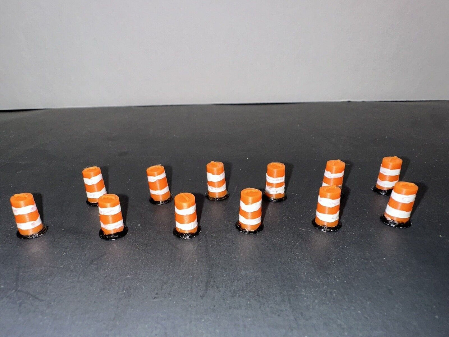 HO Scale Road Construction Barrels (12-Pack) 1:87 Detailed Highway Traffic Safety Cones for Model Railroad Layout